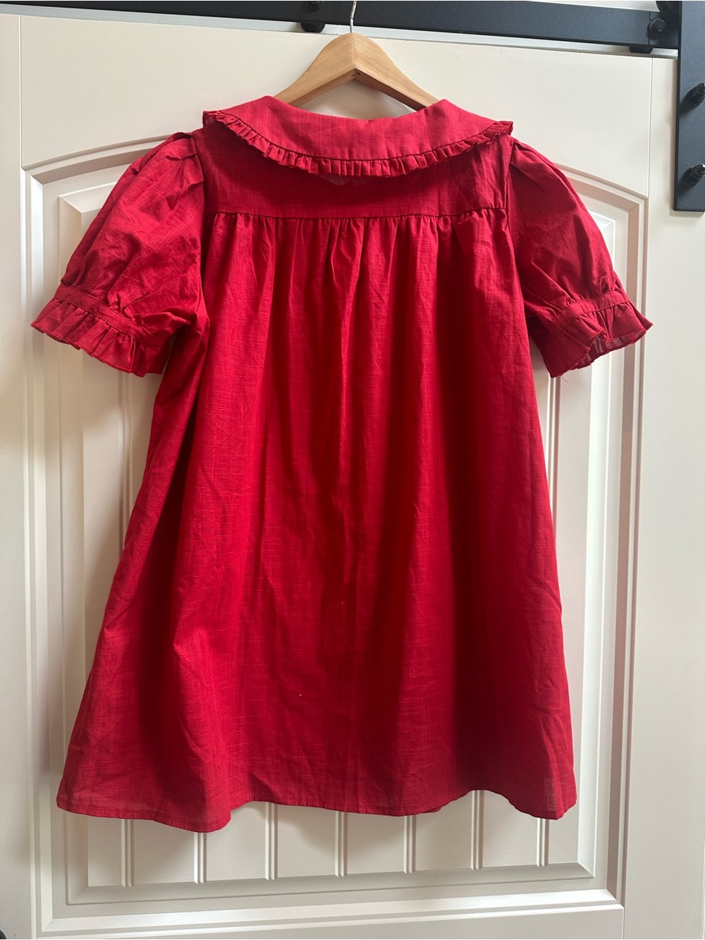 Westfade Red Ruffled Peter Pan Collar Dress Babydoll Puff Sleeves Small - Picture 2 of 7